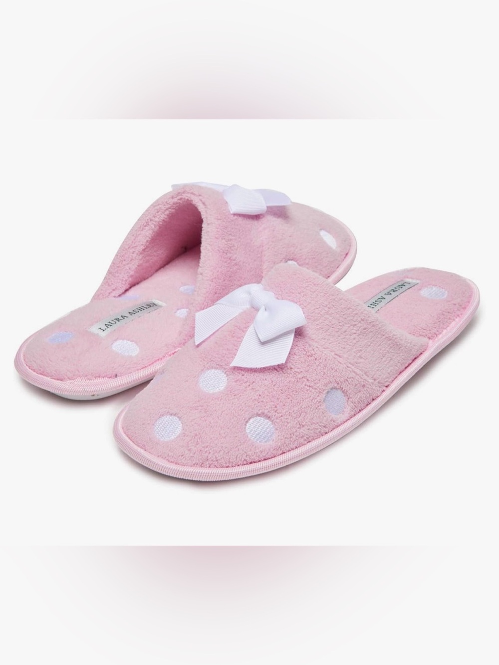 Laura Ashley Pink Polka Dot Bow Mule Slippers